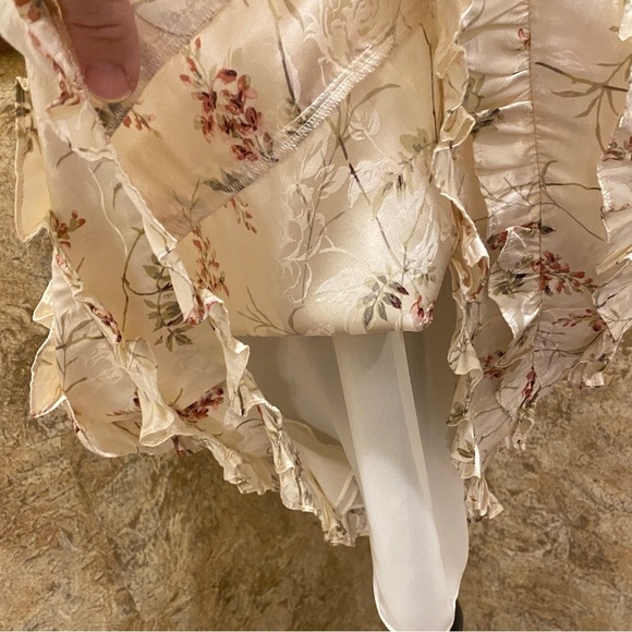 Rebecca Taylor Ivie Floral Silk Blend Ruffle Dress Size 10 Ivory Pink Green - Picture 9 of 15